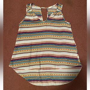 Renee C Womens V Neck Multi Colored High Low Sleeveless Blouse Size S